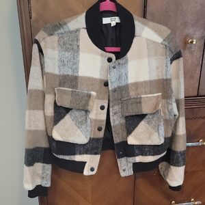 NYC Women's Checkered Bomber Jacket - Black, Gray, and Tan
